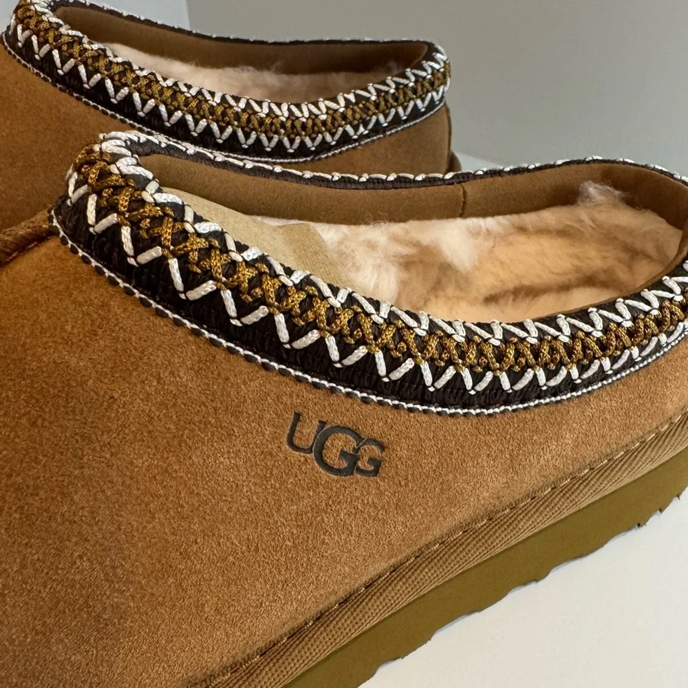 NWT unworn Ugg Tasman slip on shoes slippers chestnut brown Size 7 fur lined - Picture 5 of 12